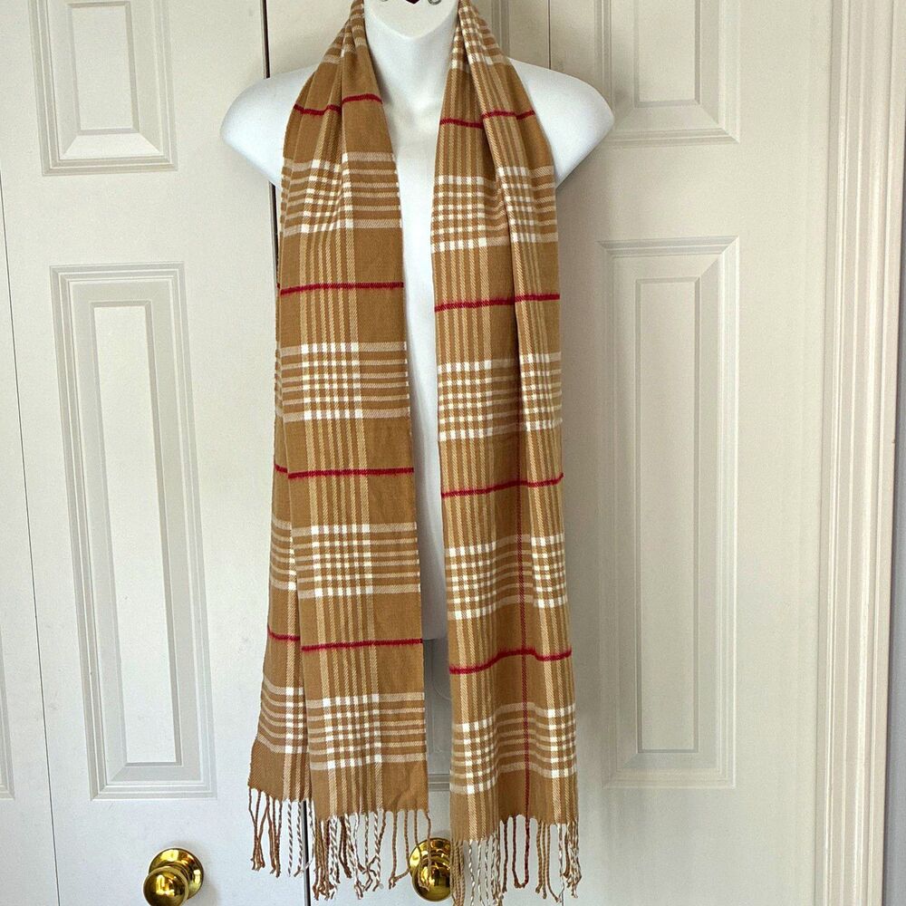 Cashmere Feel Women's Acrylic Woven Plaid Fringe Rectangle Scarf 12x72